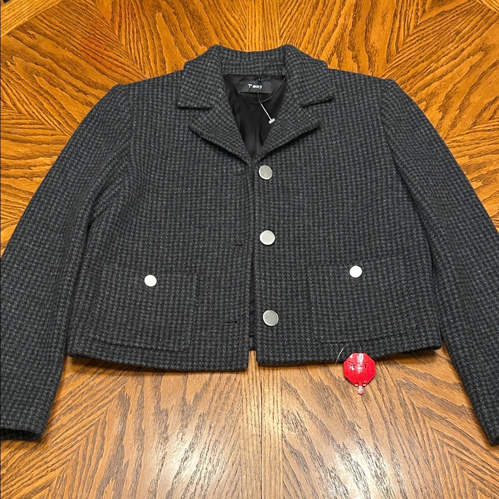 NWT Theory Charcoal Melange Wool-Blend Boxy Crop Jacket. Size 0 - Picture 6 of 17